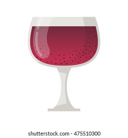 Vector illustration with cartoon isolated glass of beetroot or cherry juice. Fruit, vegetable drink, beverage icon. Vector juice isolated icon on white background. Summer healthy breakfast drink