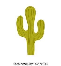 Vector illustration with cartoon isolated green cactus. Travel to Mexico icon. Traditional desert mexican or western plant. Tropical cacti on white background