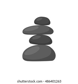 Vector illustration with cartoon isolated relax stones icon on white background. Ayurveda zen relaxation medicine. Symbol of tranquility, balance and harmony. Vector cartoon black massage stones