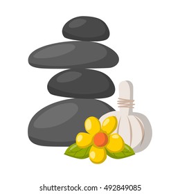 Vector illustration with cartoon isolated relax stones icon on white background. Ayurveda zen relaxation medicine. Symbol of tranquility, balance and harmony. Vector cartoon black massage stones