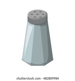 Vector illustration with cartoon isolated saltcellar on white background. Cartoon kitchen table seasoning. Ingredient icon for cooking. Vector salt cartoon background. Isolated saltshaker