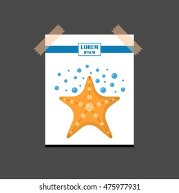 Vector illustration with cartoon isolated sea star on white background. Ocean character. Travel, tourism, vacation cartoon symbol. Children book cover illustration. Cartoon underwater icon