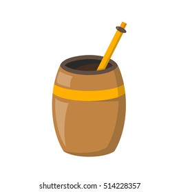 Vector illustration with cartoon isolated tea mate on white background. Green tea traditional beverage from Argentina and South America. Calabash and bombilla. Vector tea time icon