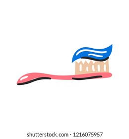 Vector illustration with cartoon isolated toothbrush and paste. Dental care design. Teeth health icon. Trendy cartoon background