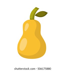 Vector illustration with cartoon isolated yellow pear. Vector cute fruit garden concept. Farm products icon. Fresh eco vegan food. Source of vitamins for health. Vector pear fruit cartoon background