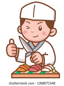 Vector illustration of Cartoon Japanese chef