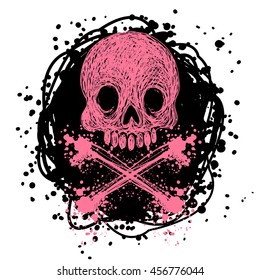 Vector illustration with cartoon Jolly Roger in sketch style