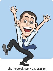 Vector illustration of cartoon vector joyful business person. Easy-edit layered vector EPS10 file scalable to any size without quality loss. High resolution raster JPG file is included.