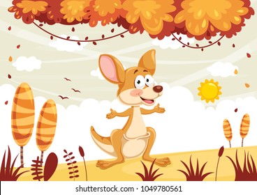 Vector Illustration Of Cartoon Kangaroo