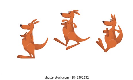 Vector illustration of cartoon kangaroo. 2D character for animations, games. 
