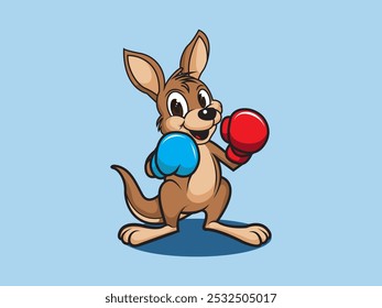 Ilustración vectorial del canguro de dibujos animados jugando al boxeo