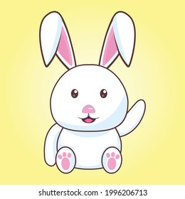 vector illustration of cartoon kawaii bunny waving