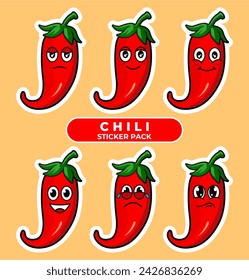 Vector illustration of a cartoon kawii chili pack sticker, perfect for business label stickers, etc