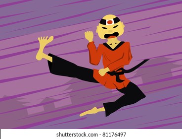 Vector illustration of cartoon kicking ninja