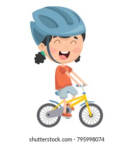 Vector Illustration Of Cartoon Kid Riding Bike