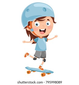 Vector Illustration Of Cartoon Kid Skateboarding