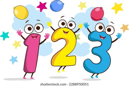 vector illustration of Cartoon kids with 123 numbers