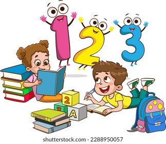 vector illustration of Cartoon kids with 123 numbers