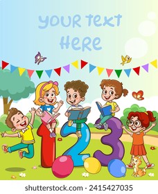 vector illustration of Cartoon kids with 123 numbers