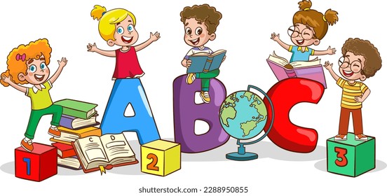 Vector illustration of Cartoon kids with ABC letters