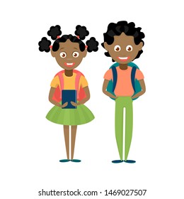 Vector illustration of cartoon kids going to school