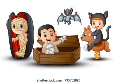 Vector illustration of Cartoon kids in Halloween costumes