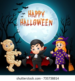 Vector illustration of Cartoon kids with Halloween costume