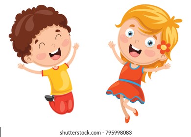 Vector Illustration Of Cartoon Kids Jumping