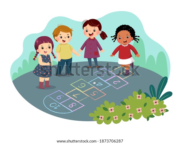 Vector Illustration Cartoon Kids Playing Hopscotch Stock Vector ...