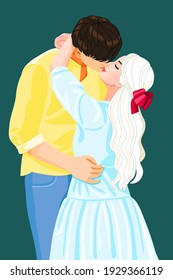 vector illustration cartoon kissing couple