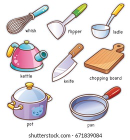 Vector illustration of Cartoon kitchen tools equipment vocabulary