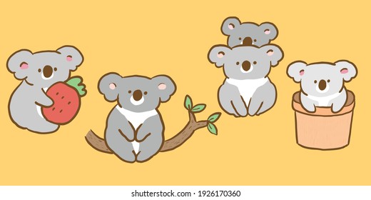Vector Illustration of Cartoon Koala Bear Characters on Isolated Background