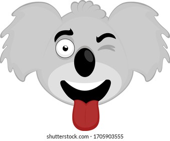 Vector illustration of cartoon koala face, with a funny expression