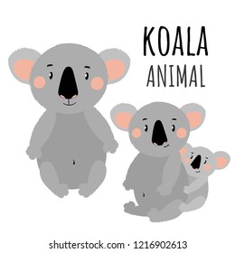 Vector illustration of cartoon koala isolated set. Eps 10.