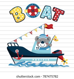 Vector illustration of cartoon koala in sailor costume on boat