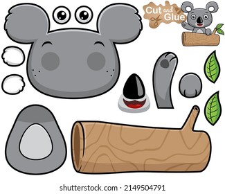 Vector illustration of cartoon koala in tree trunk. Cutout and gluing