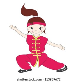 Vector illustration of cartoon  kung fu girl