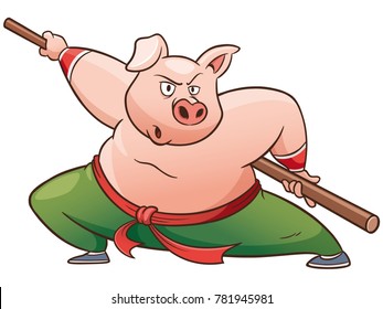 Vector illustration of Cartoon Kung fu pig