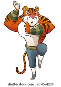 Vector illustration of Cartoon Kung fu Tiger