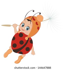 Vector illustration of cartoon ladybug on a white background.