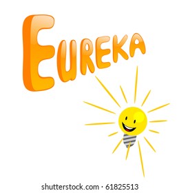 Vector illustration of cartoon lamp with Eureka title