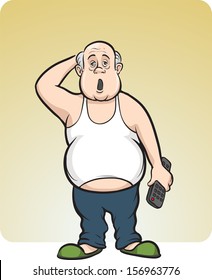 Vector illustration of cartoon lazy fat man. Easy-edit layered vector EPS10 file scalable to any size without quality loss. High resolution raster JPG file is included.