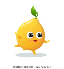 Vector illustration
cartoon lemon runs. A cute character with a smiling face.