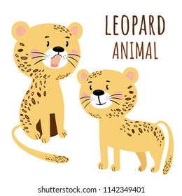 Vector illustration of cartoon leopard isolated set. Eps 10.