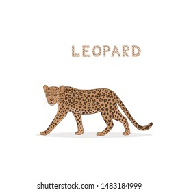 Vector illustration, a cartoon leopard, isolated on a white background. Animal alphabet.