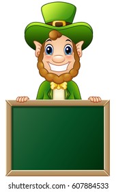 Vector illustration of Cartoon Leprechaun holding chalkboard sign