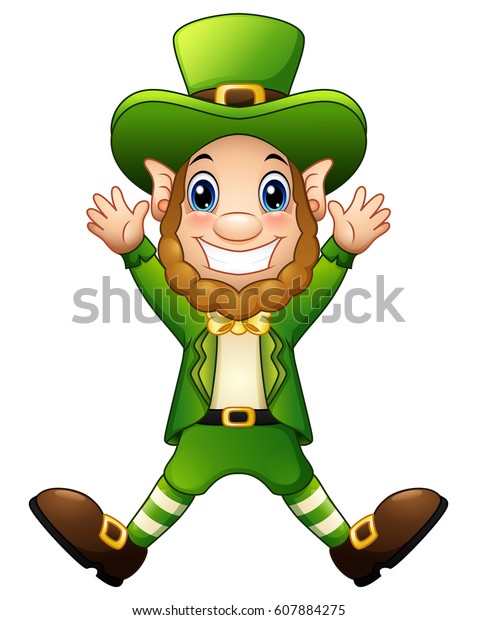 Vector Illustration Cartoon Leprechaun Joyful Jumping Stock Vector ...