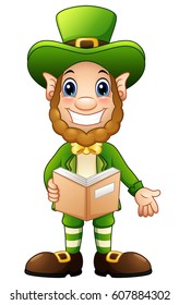 Vector illustration of Cartoon Leprechaun opened book
