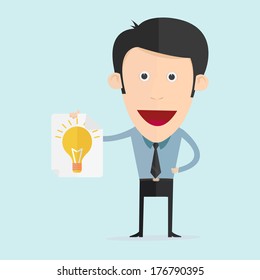 Vector illustration of cartoon with light bulb flat design 