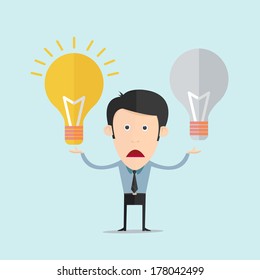 Vector illustration of cartoon with light bulb flat design 